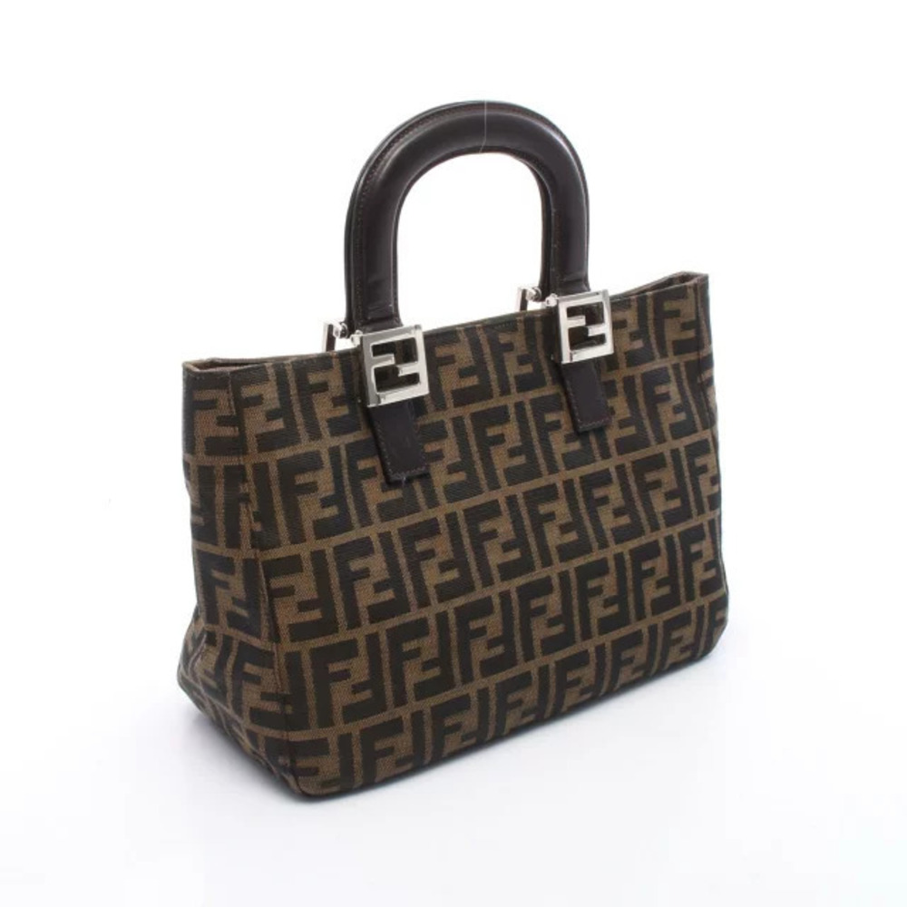 Fendi Canvas Bag Black Brown Tote Leather Zucca Black Brown